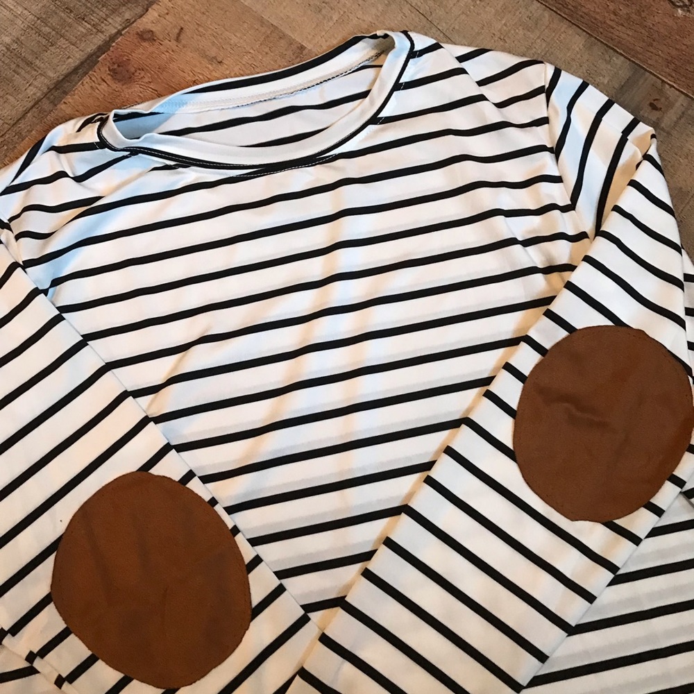 Black and white striped shirt with elbow patches